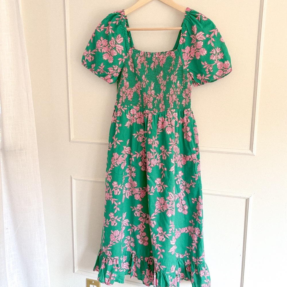 J. Crew Green and Pink Floral Midi Dress